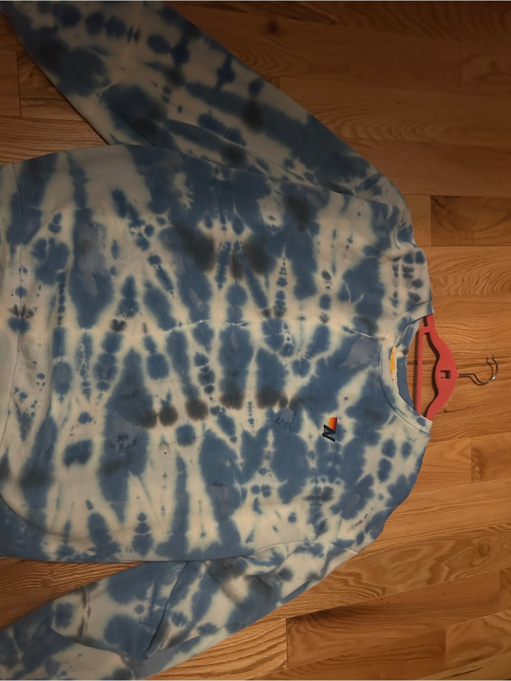 Aviator Nation Blue & White Tie-Dye Pullover with Rainbow Logo
